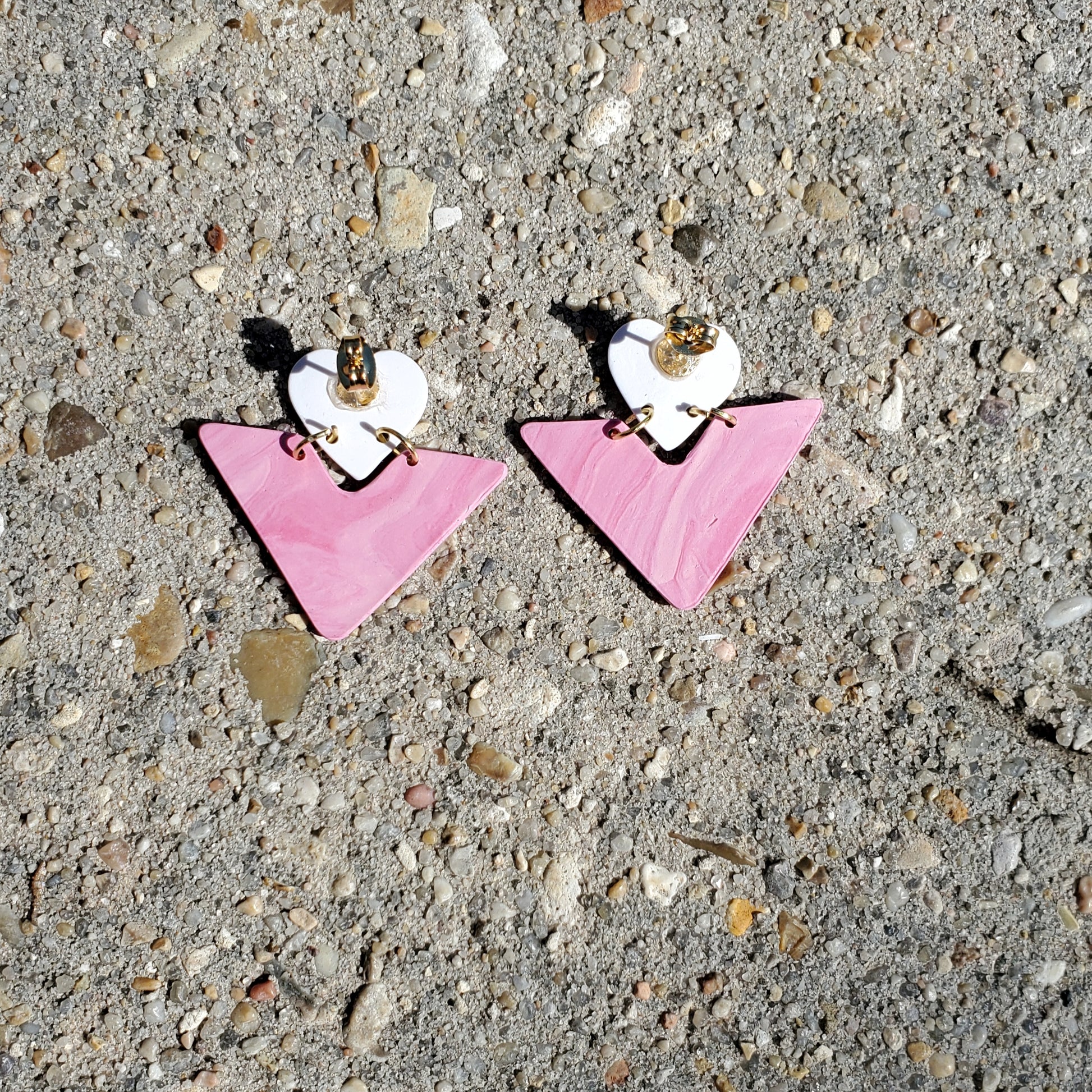 Pink Marble Heart Studs