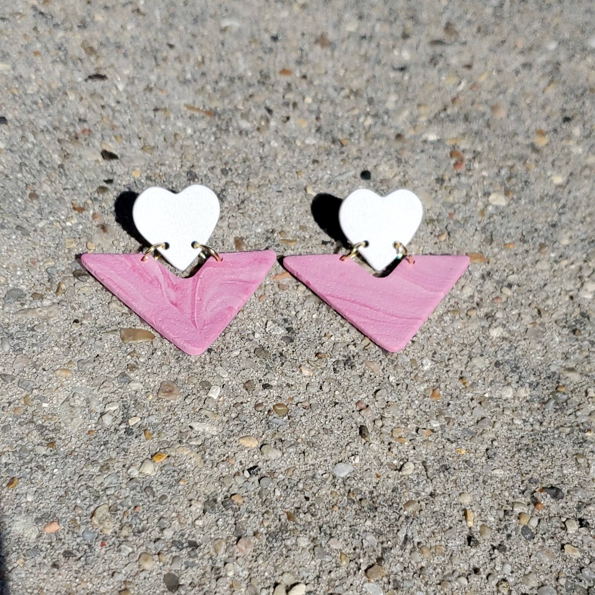 Pink Marble Heart Studs
