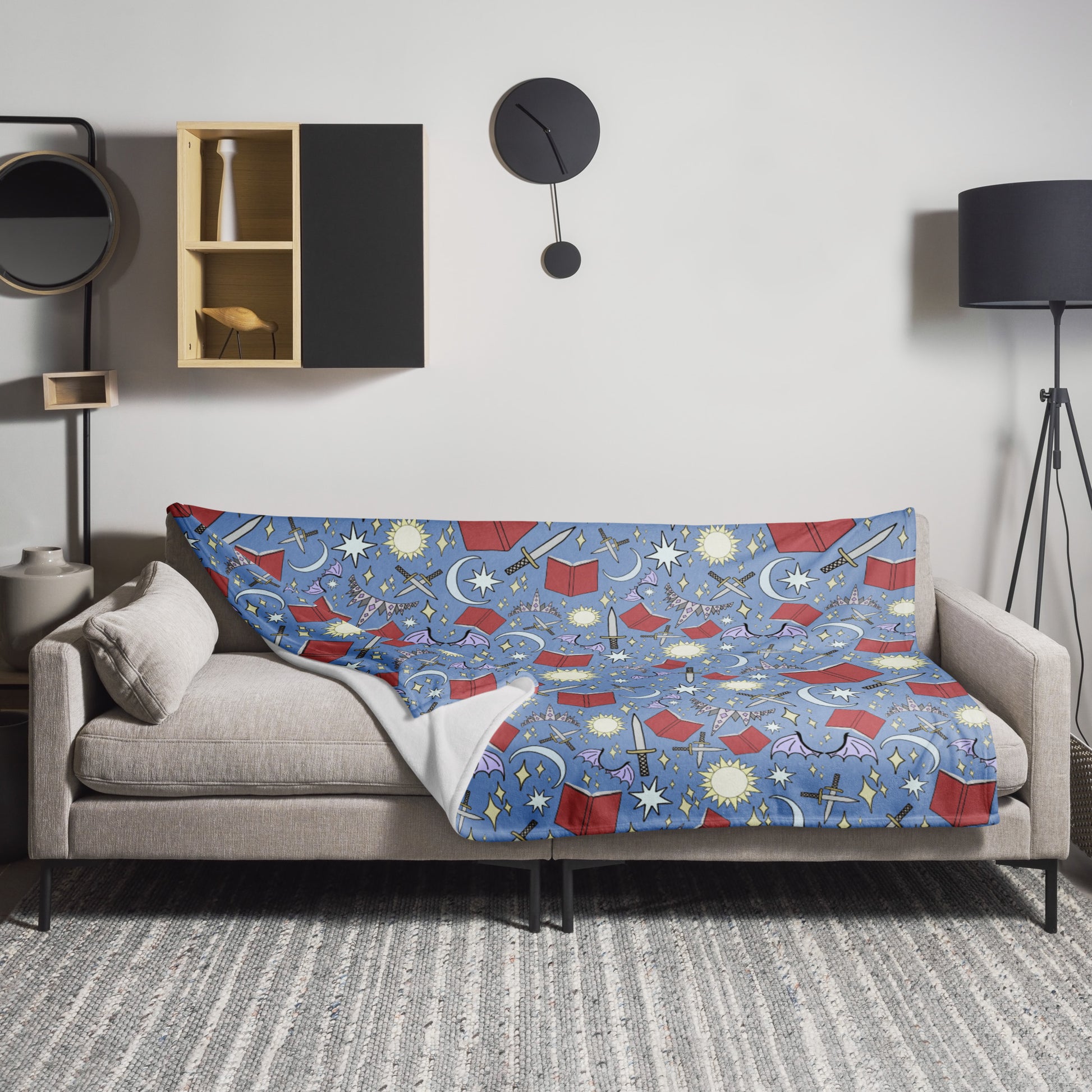 Blue Fantasy Book Throw Blanket