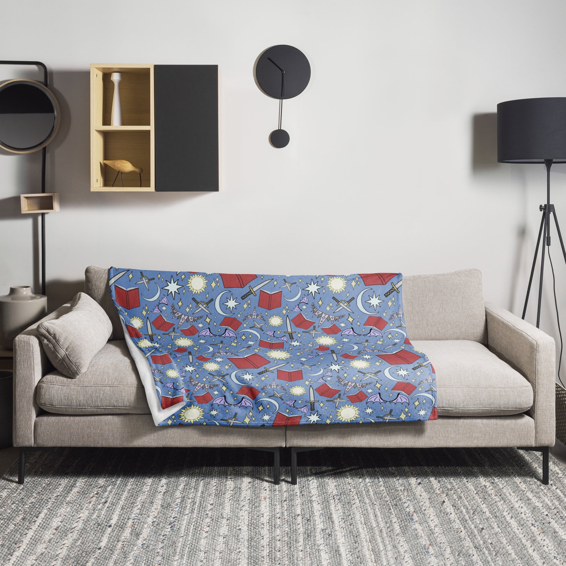 Blue Fantasy Book Throw Blanket