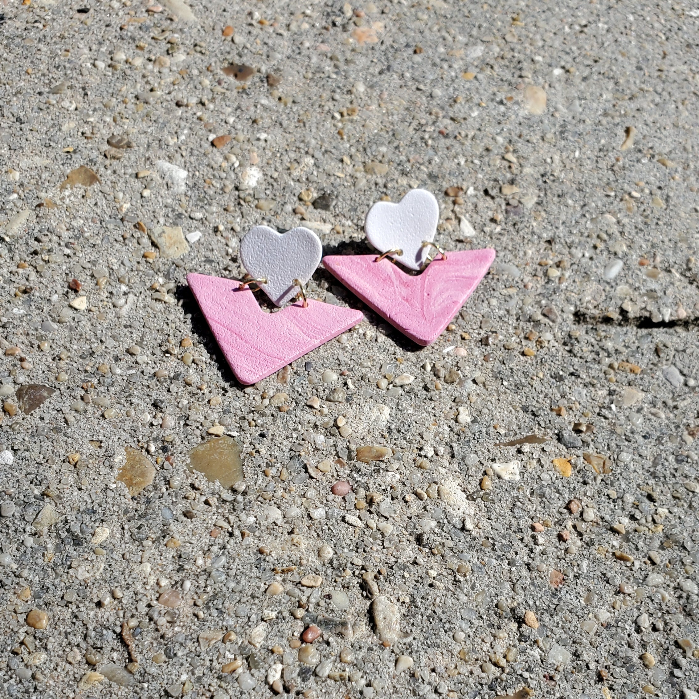 Pink Marble Heart Studs