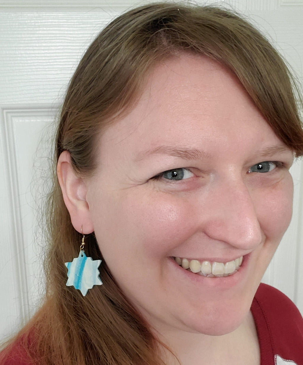 Blue Marbled Snowflake Earrings