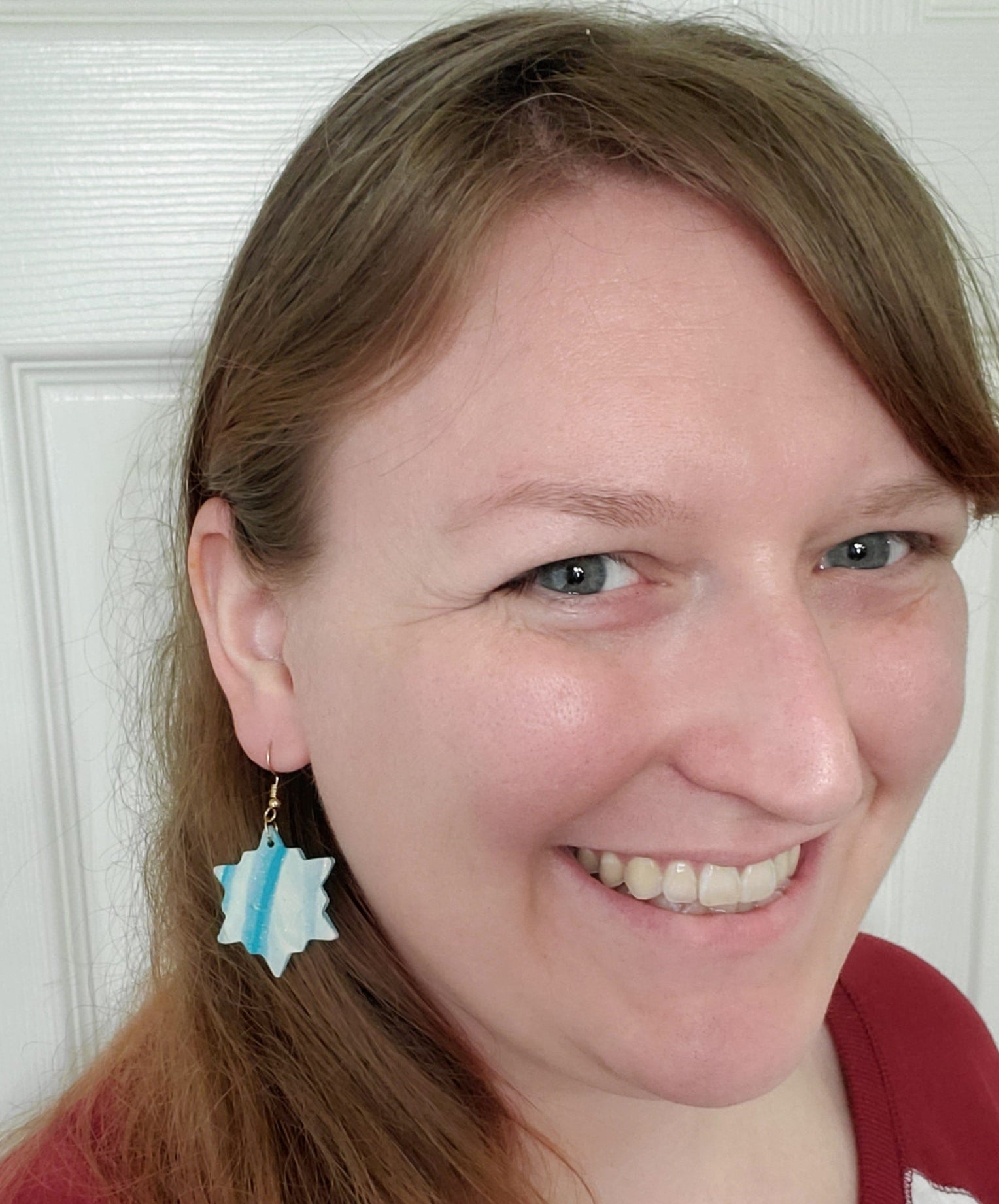 Blue Marbled Snowflake Earrings