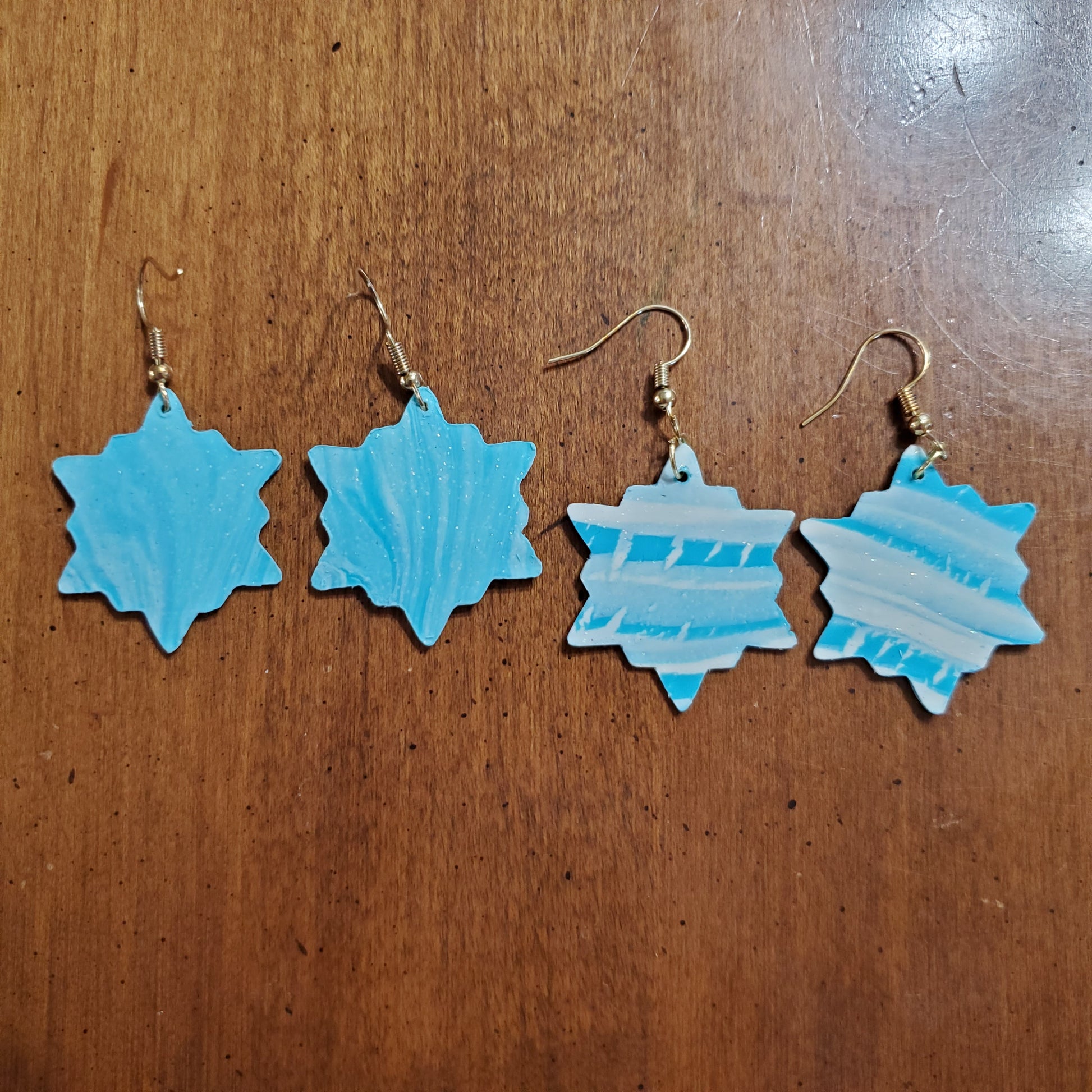 Blue Marbled Snowflake Earrings