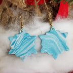 Blue Marbled Snowflake Earrings