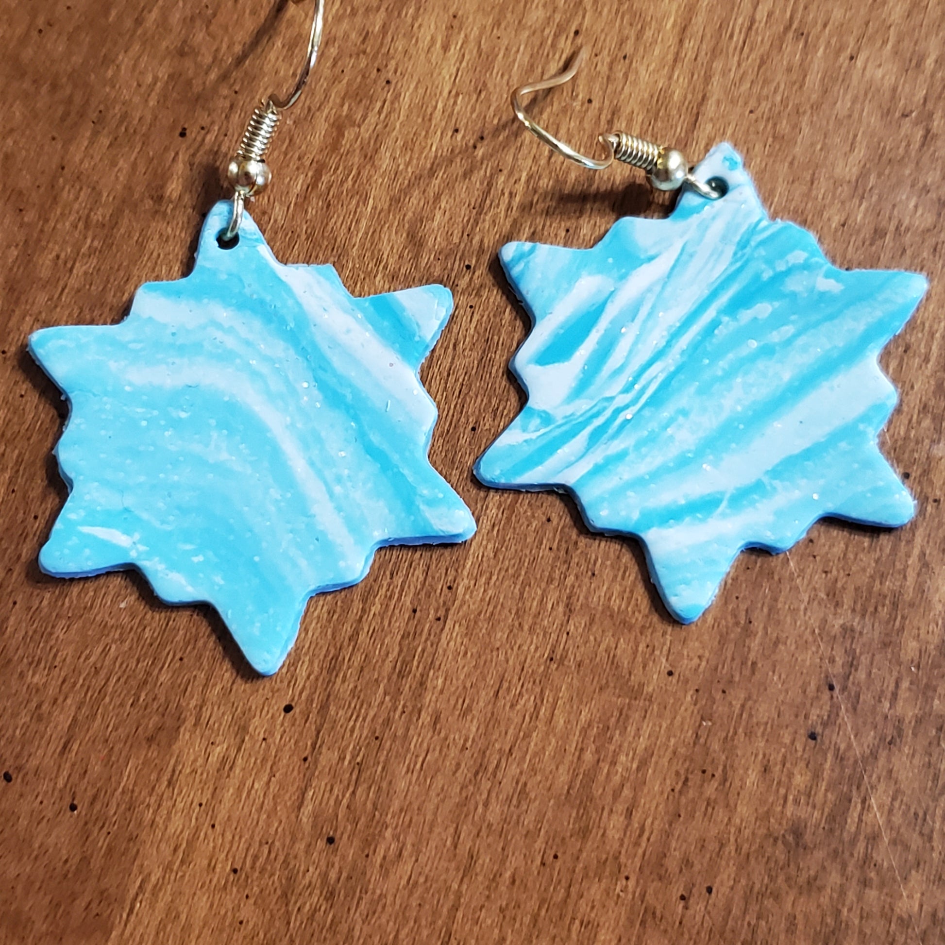 Blue Marbled Snowflake Earrings