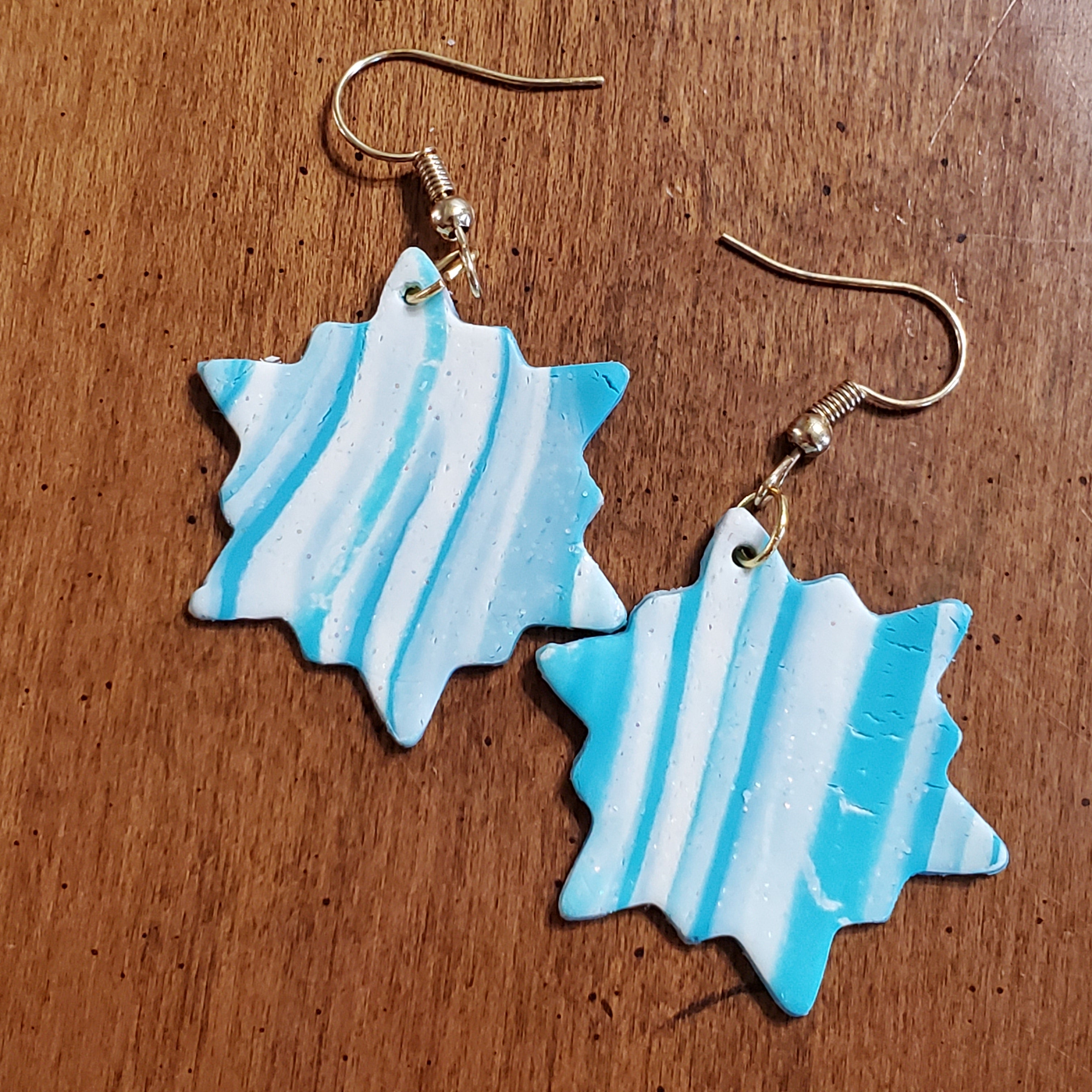 Blue Marbled Snowflake Earrings