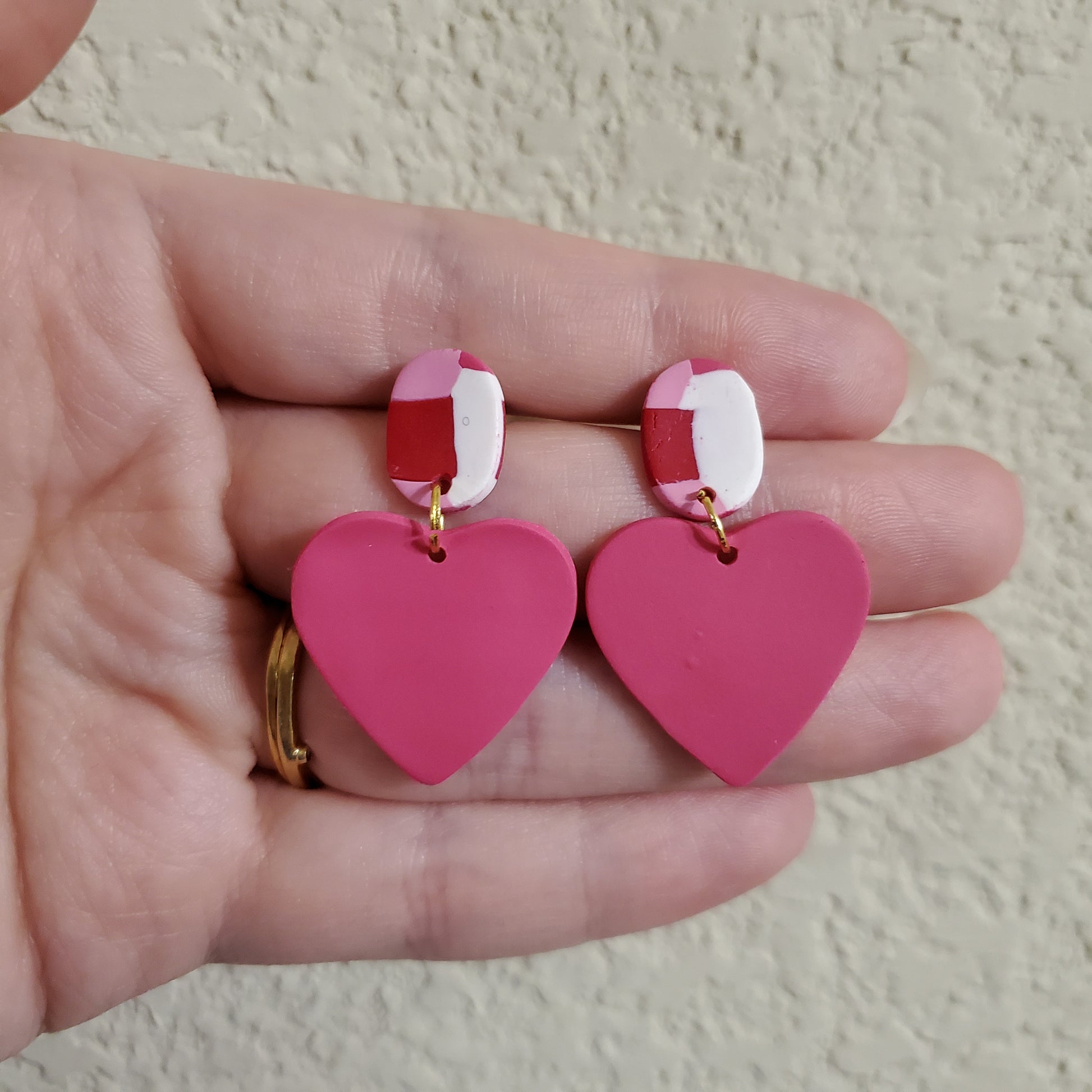Dark Pink Heart Quilted Studs