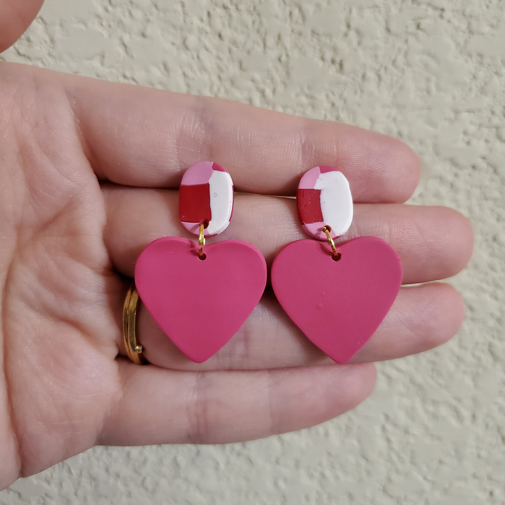 Dark Pink Heart Quilted Studs
