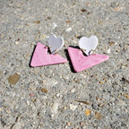 Pink Marble Heart Studs