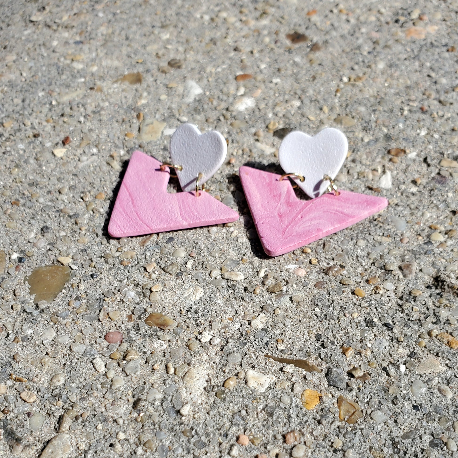Pink Marble Heart Studs