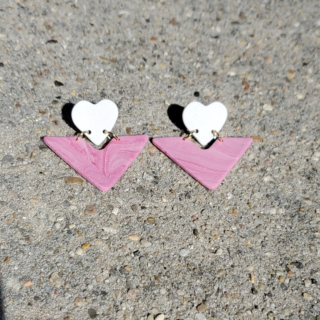 Pink Marble Heart Studs