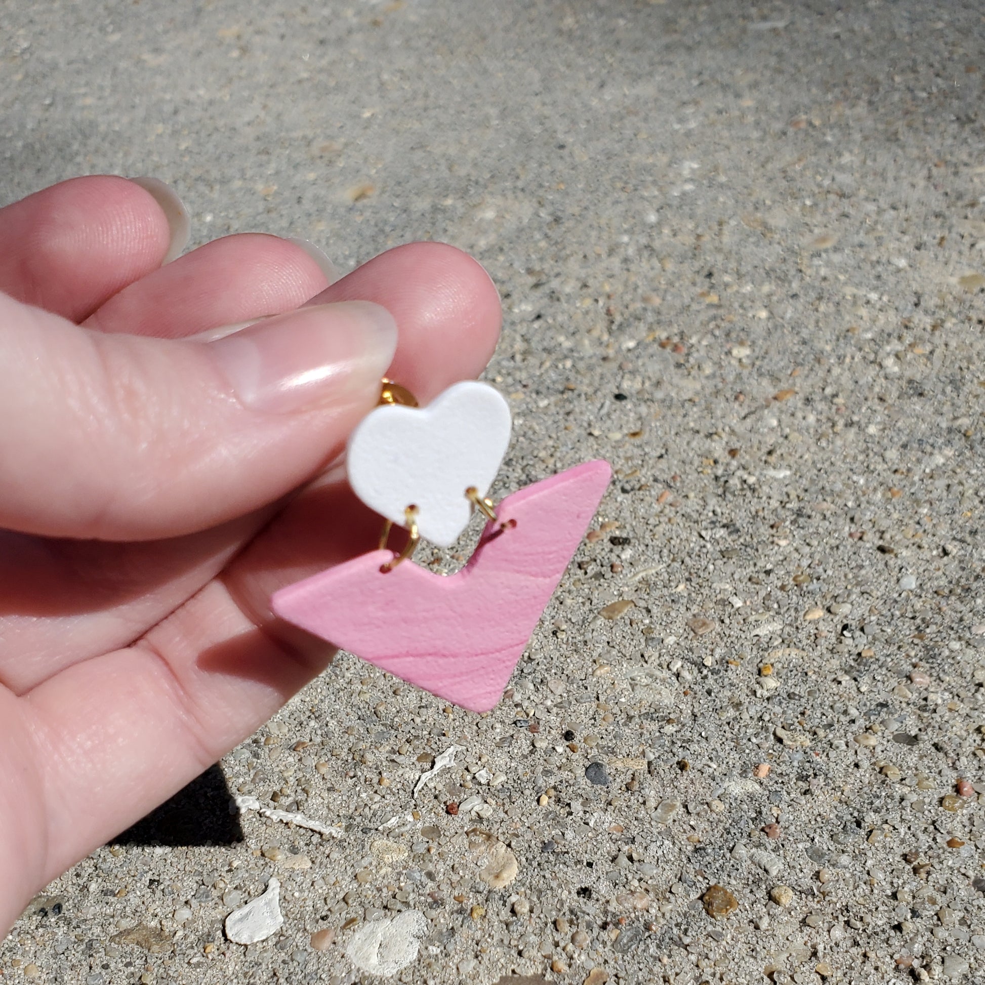 Pink Marble Heart Studs