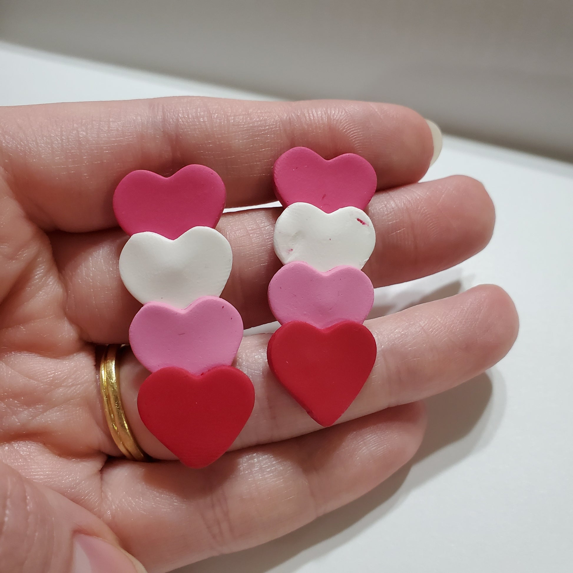 Dark Pink Top Quadruple Hearts Studs