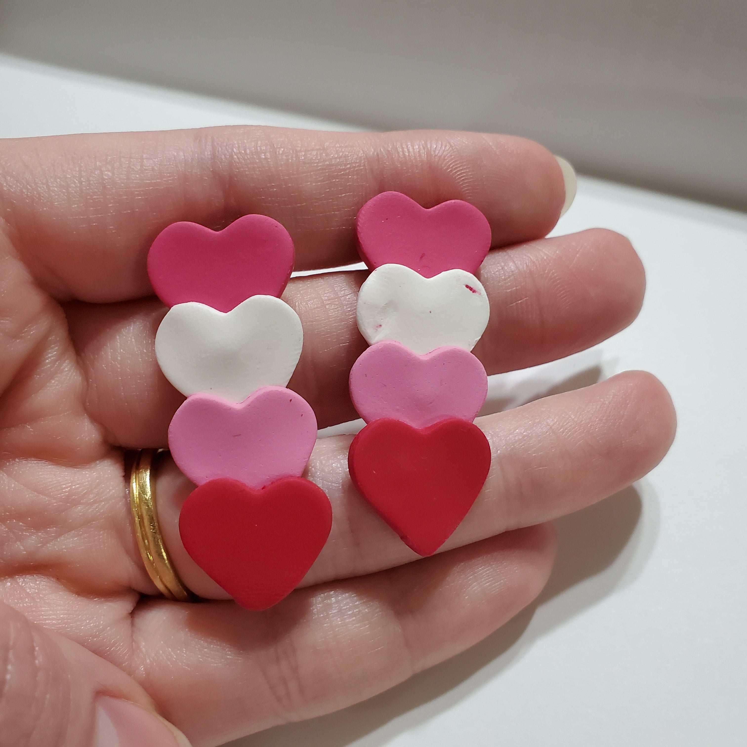 Dark Pink Top Quadruple Hearts Studs