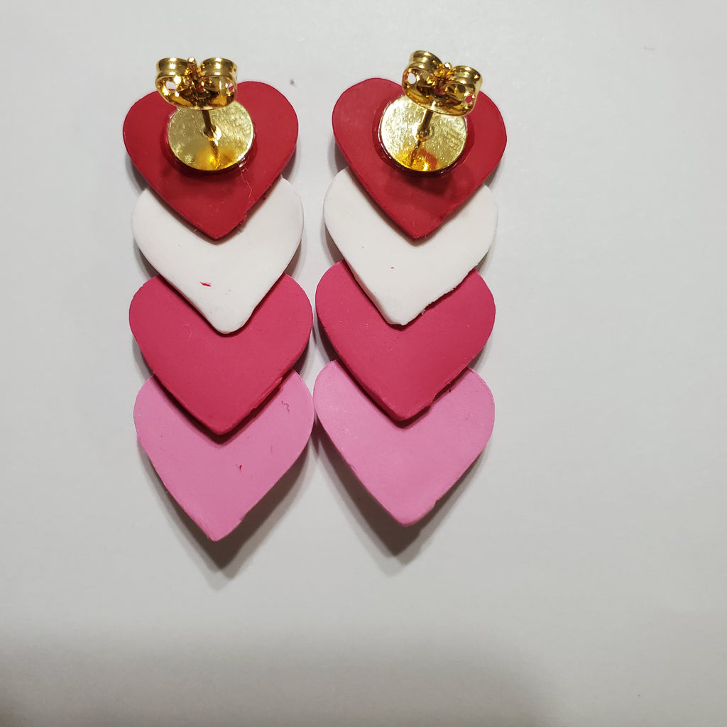 Red Top Quadruple Heart Studs