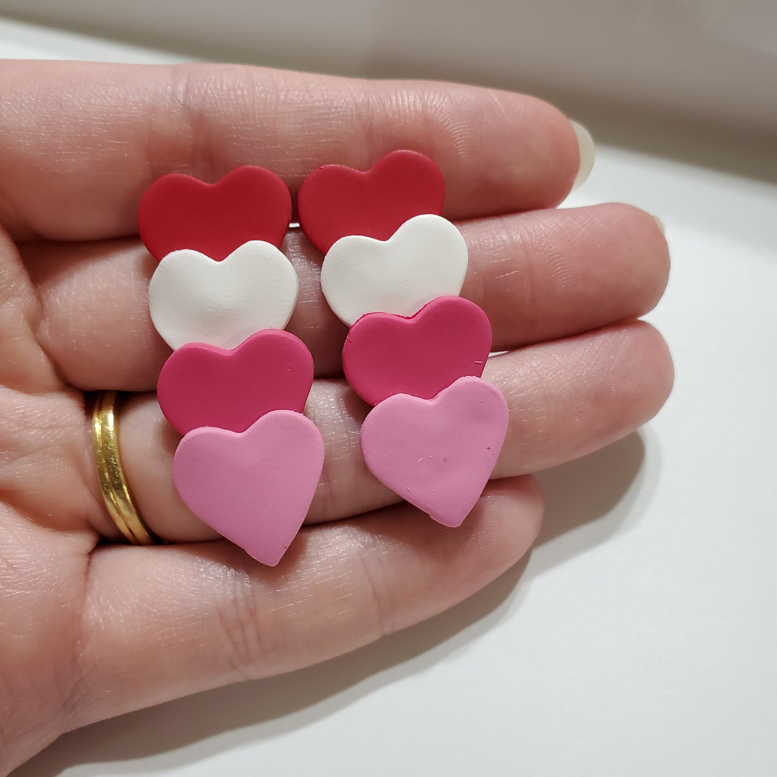 Red Top Quadruple Heart Studs
