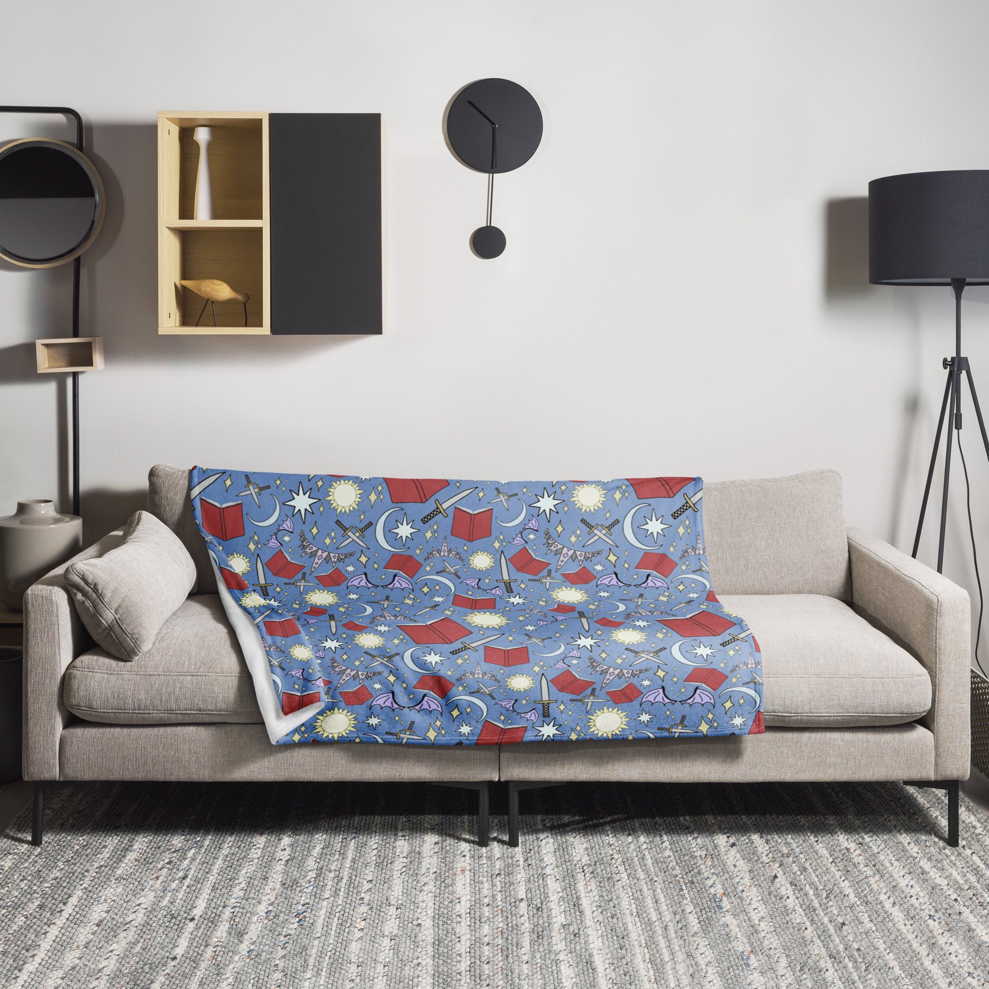 Blue Fantasy Book Throw Blanket